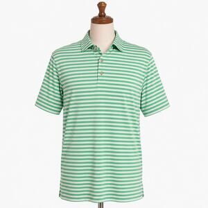 Peter Millar Summer Comfort Green White Striped Polo Shirt Men's Large Golf